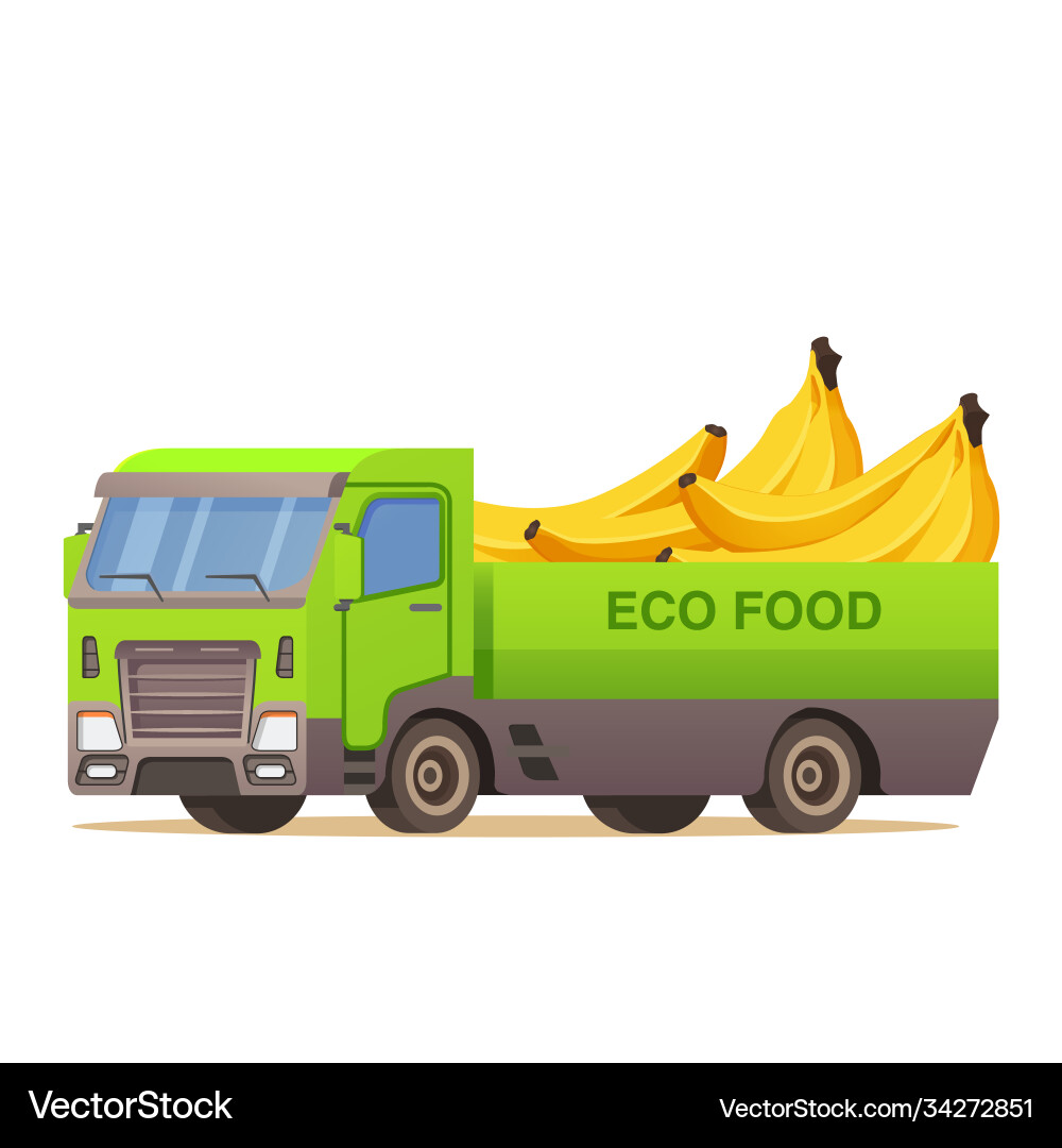Food delivery truck banana fruits tropical Food delivery truck banana fruits tropical vector image