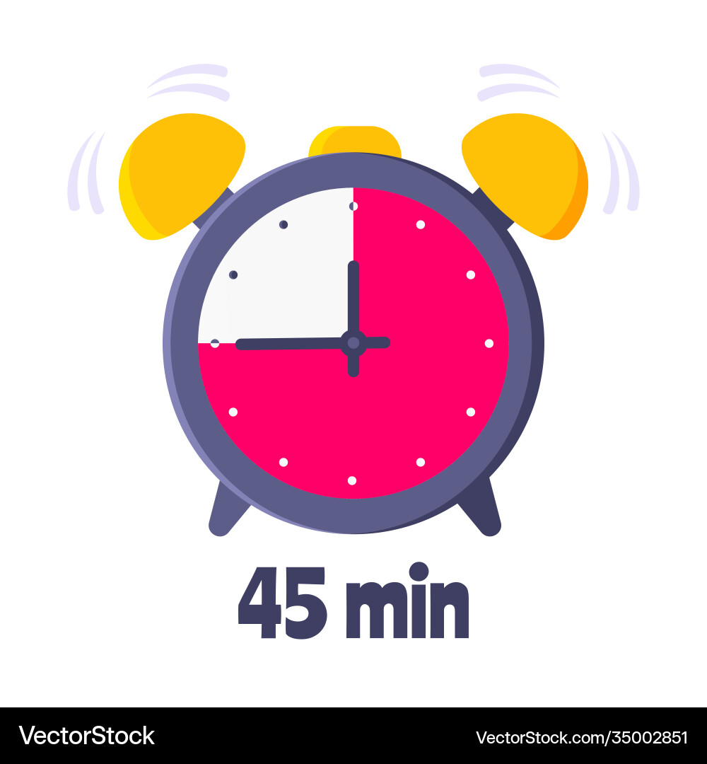 Forty five minutes on analog clock face flat style Forty five minutes on analog clock face flat style vector image