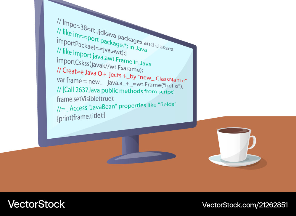 Großer moderner Bildschirm mit Programmcode auf Tisch Großer moderner Bildschirm mit Programmcode auf Tisch vektorbild