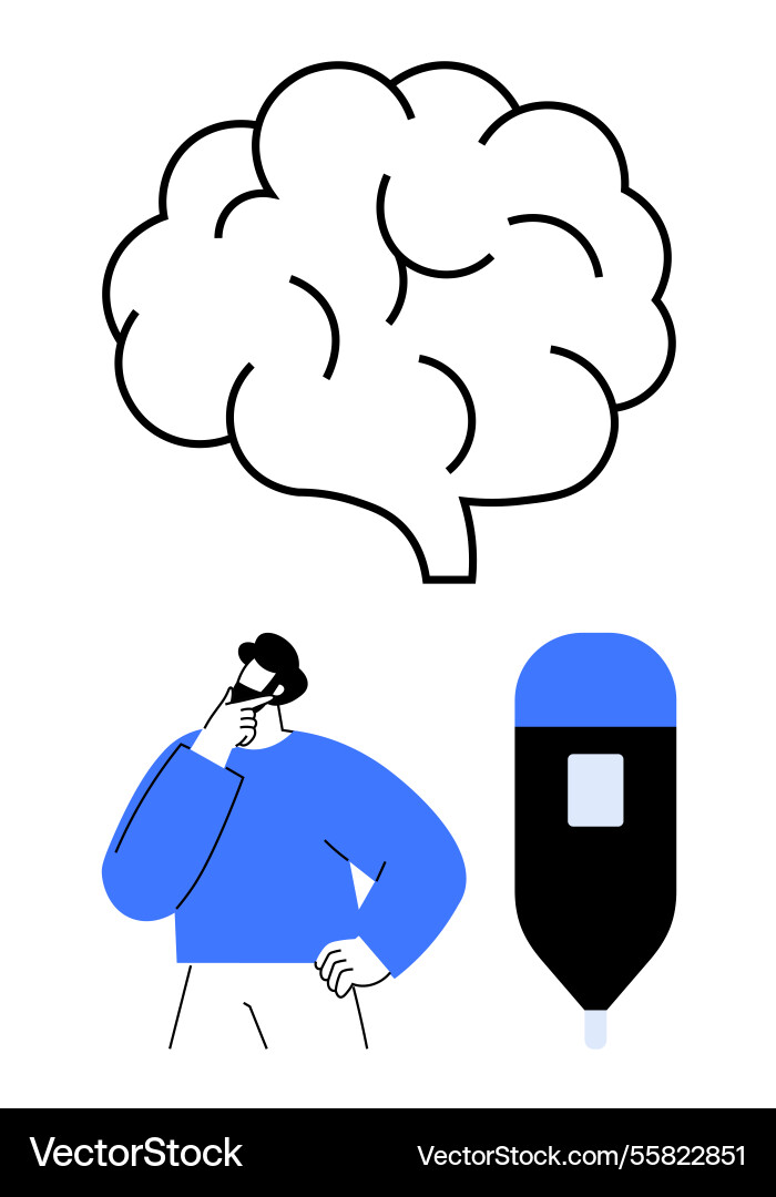 Man thinking with brain Man thinking with brain vector image