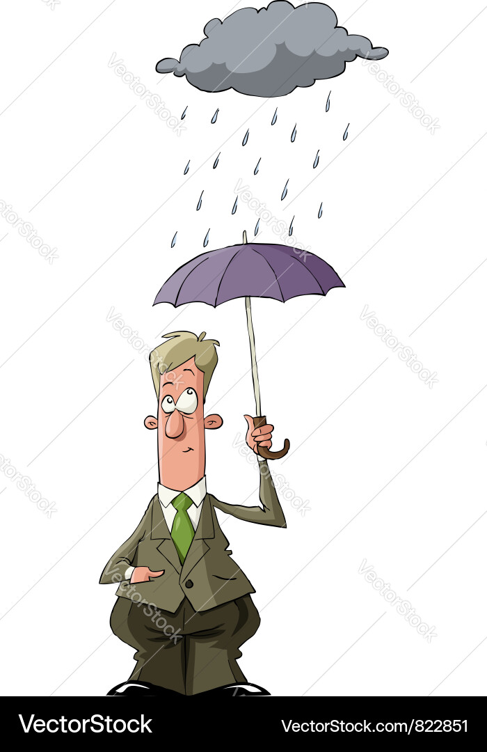 Mann mit Regenschirm im Regen Vektorbild