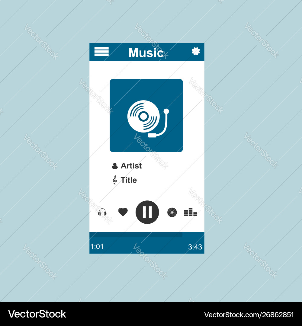 Media player application app template with flat Media player application app template with flat vector image