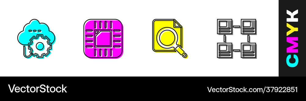 Set cloud technology data transfer processor Set cloud technology data transfer processor vector image