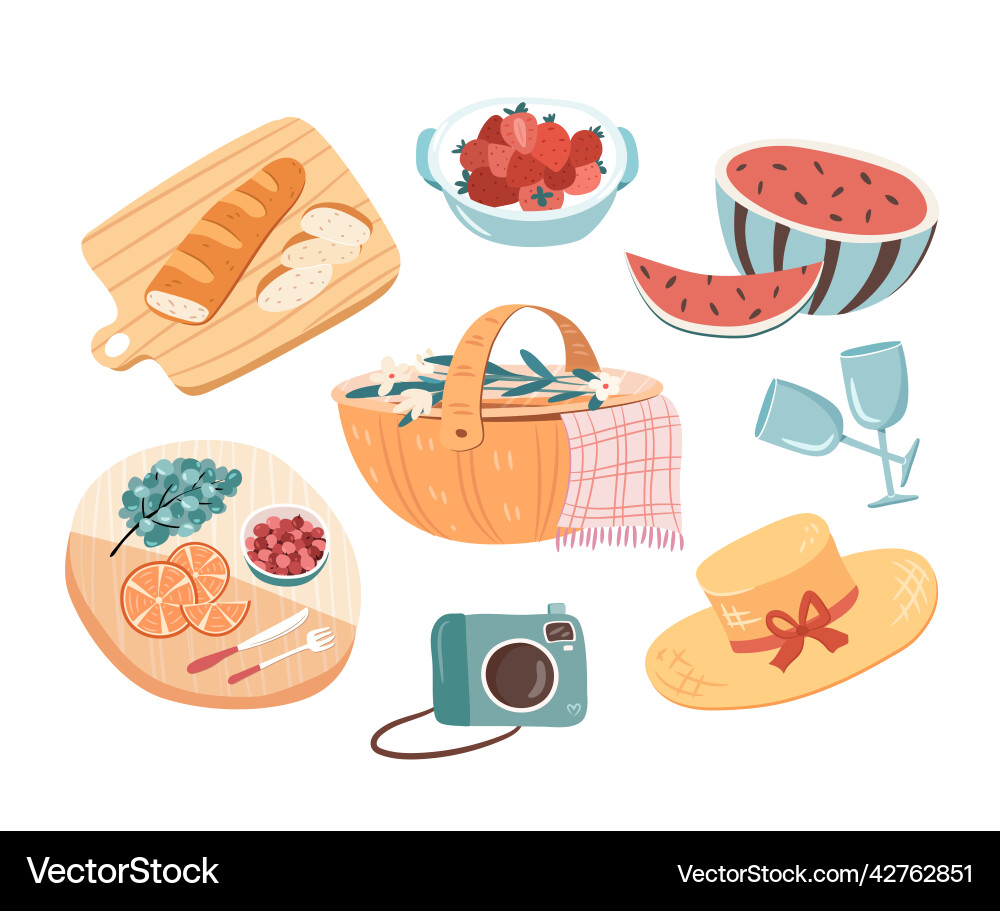 Summer picnic set of objects isolated on white Vector Image