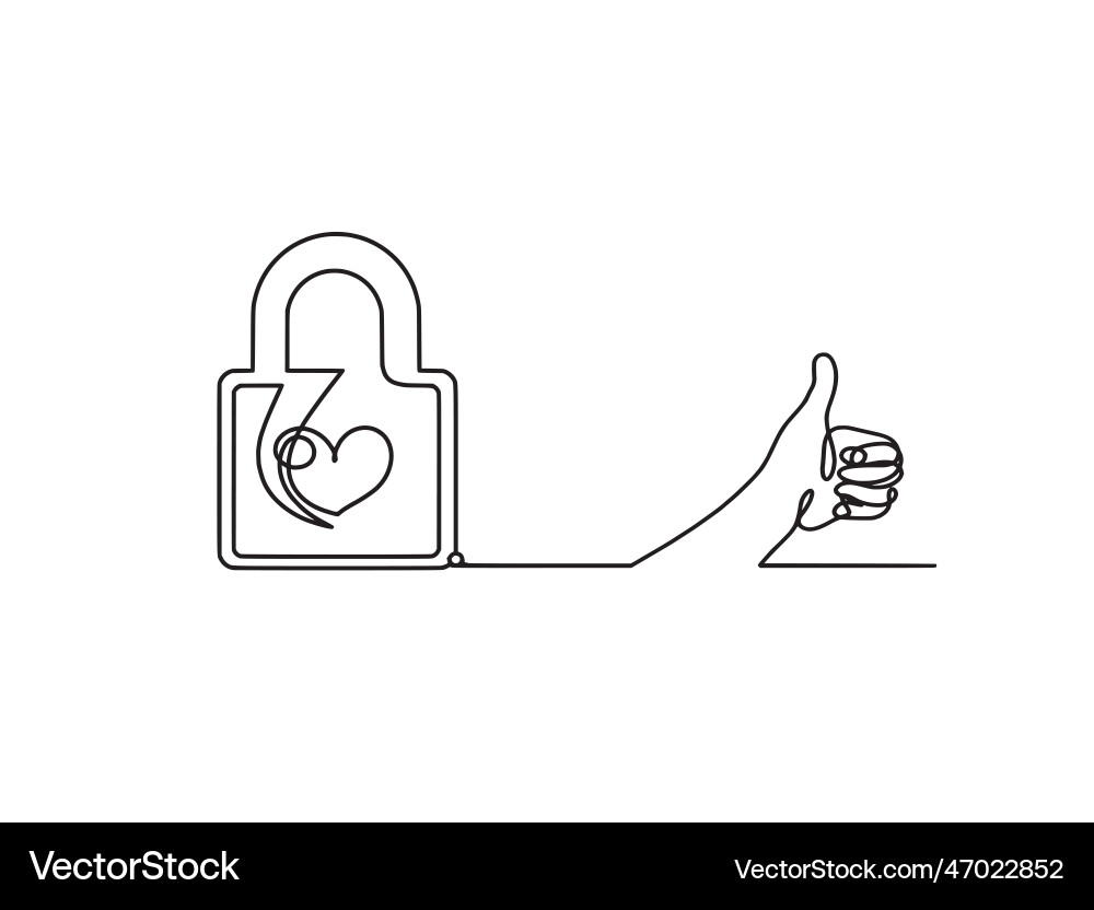 Abstract heart-lock with hand as continuous line Abstract heart-lock with hand as continuous line vector image
