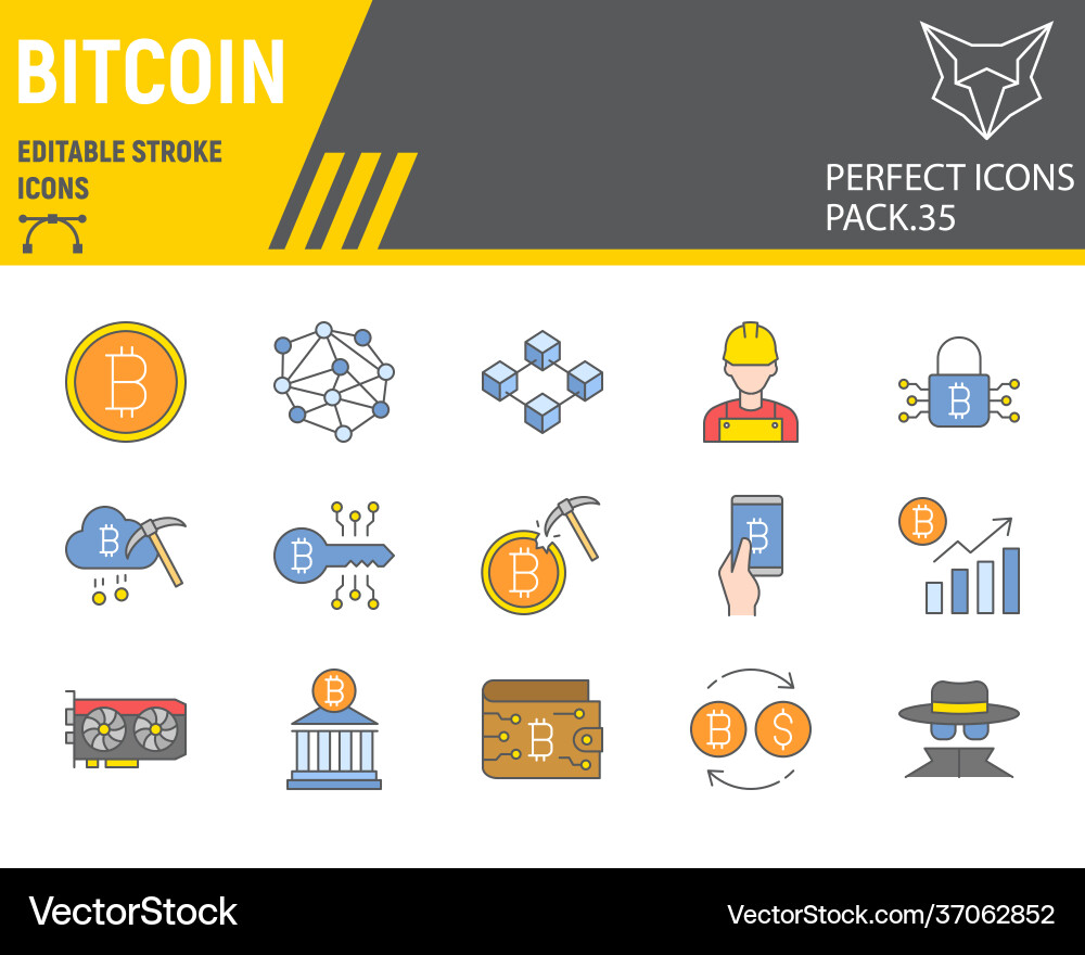 Bitcoin color line icon set blockchain collection Bitcoin color line icon set blockchain collection Vector Image
