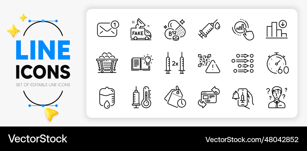 Coal trolley decreasing graph and qr code line Coal trolley decreasing graph and qr code line vector image