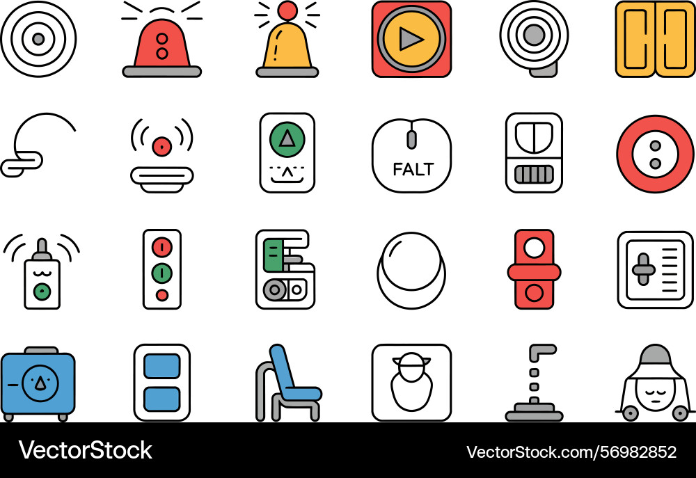 Colorful icon set representing various control vector image