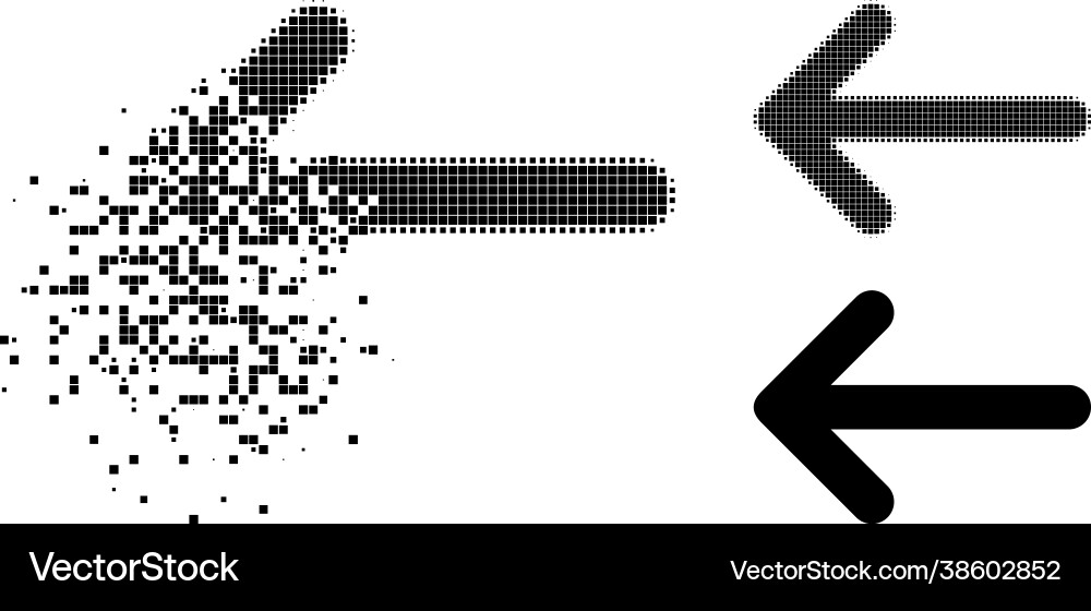 Disintegrating and halftone pixel arrow left glyph Disintegrating and halftone pixel arrow left glyph vector image