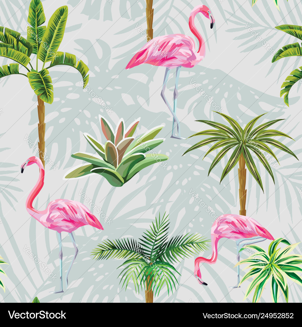 Flamingo Palm Seamless Pattern vector image