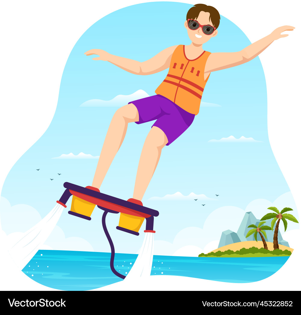 Flyboard with people riding jet pack in summer Flyboard with people riding jet pack in summer vector image