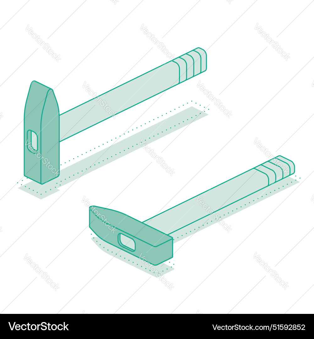 Isometric hammer outline objects isolated Isometric hammer outline objects isolated vector image