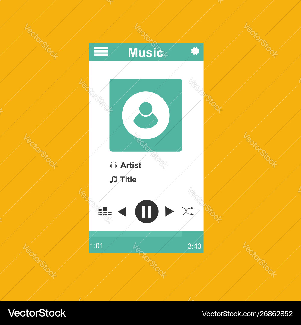 Media player application app template with flat Media player application app template with flat vector image