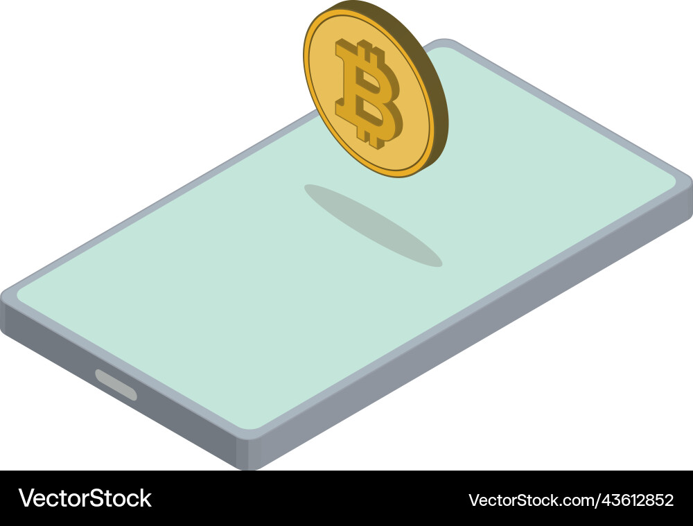 Phone with a bitcoin floating on its side Vector Image