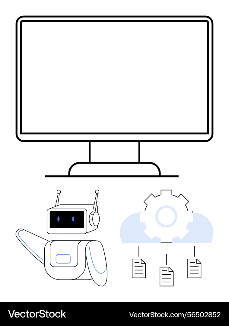 Robot assistant managing cloud data processing Robot assistant managing cloud data processing vector image