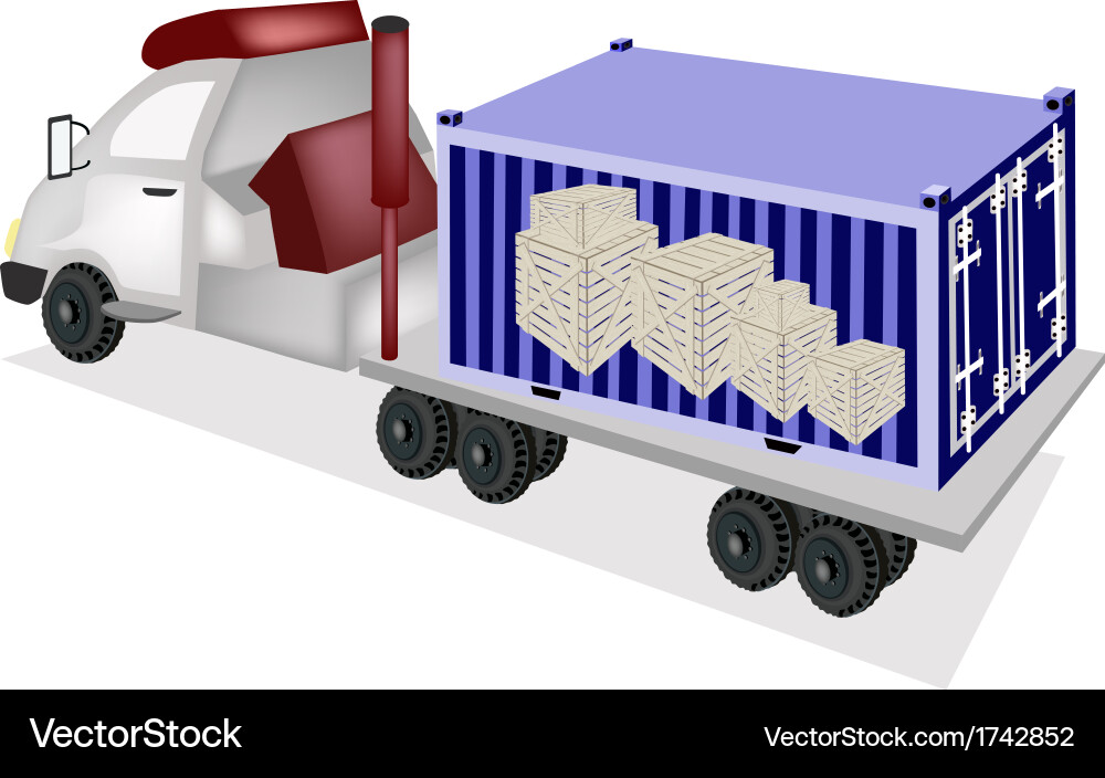 Semi-trailer loading wooden crates in container Vector Image