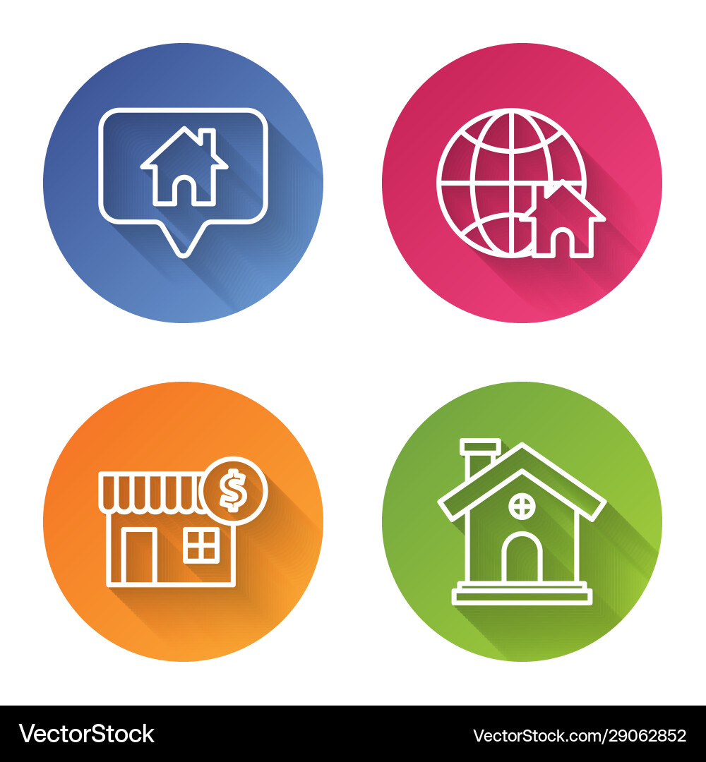 Set line map pointer with house globe Set line map pointer with house globe vector image