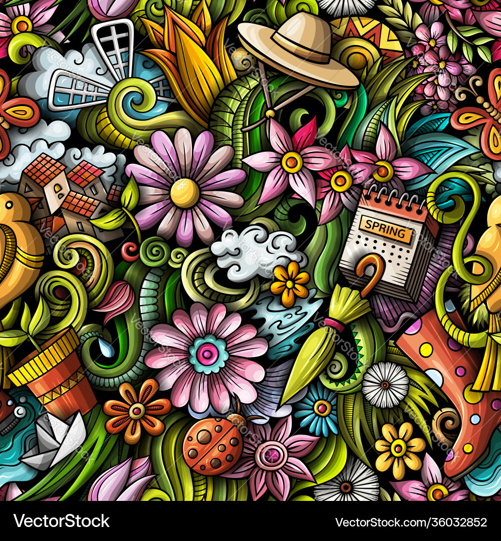 Spring Doodles Seamless Pattern vector image
