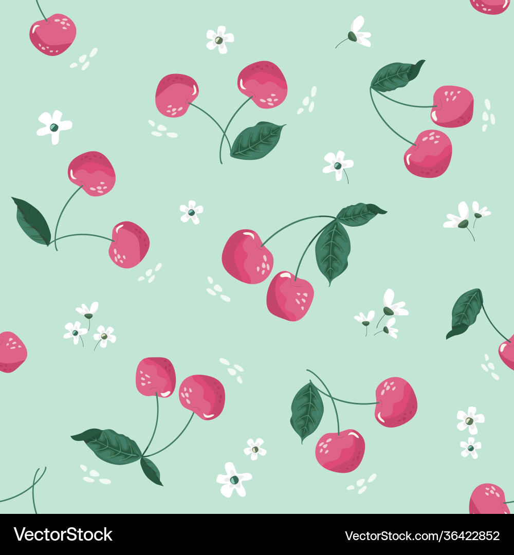 Spring seamless pattern with cherry and blossom Vector Image