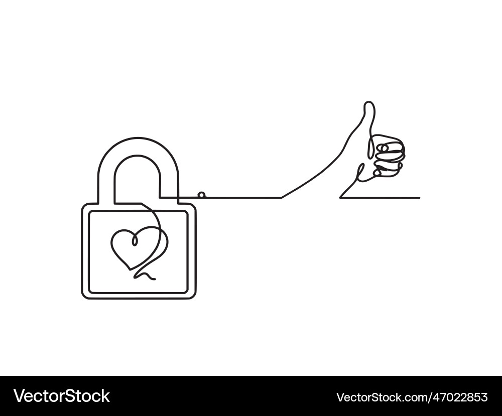Abstract heart-lock with hand as continuous line Abstract heart-lock with hand as continuous line vector image