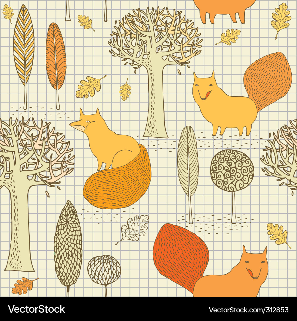 Fox and Autumn Tree Pattern vector image