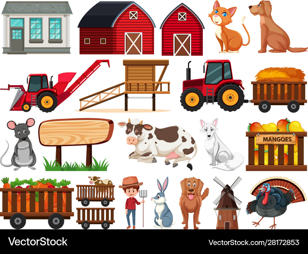 Large set isolated farm objects Large set isolated farm objects Vector Image