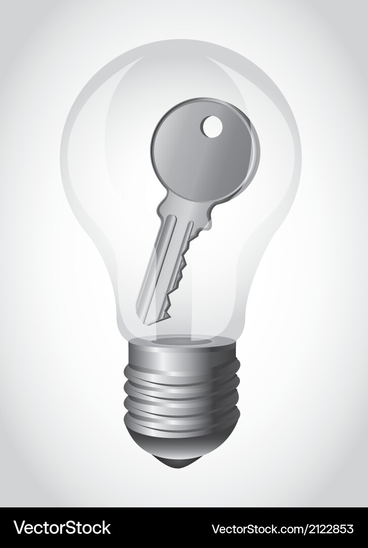 Light bulb with key over gray background Vector Image