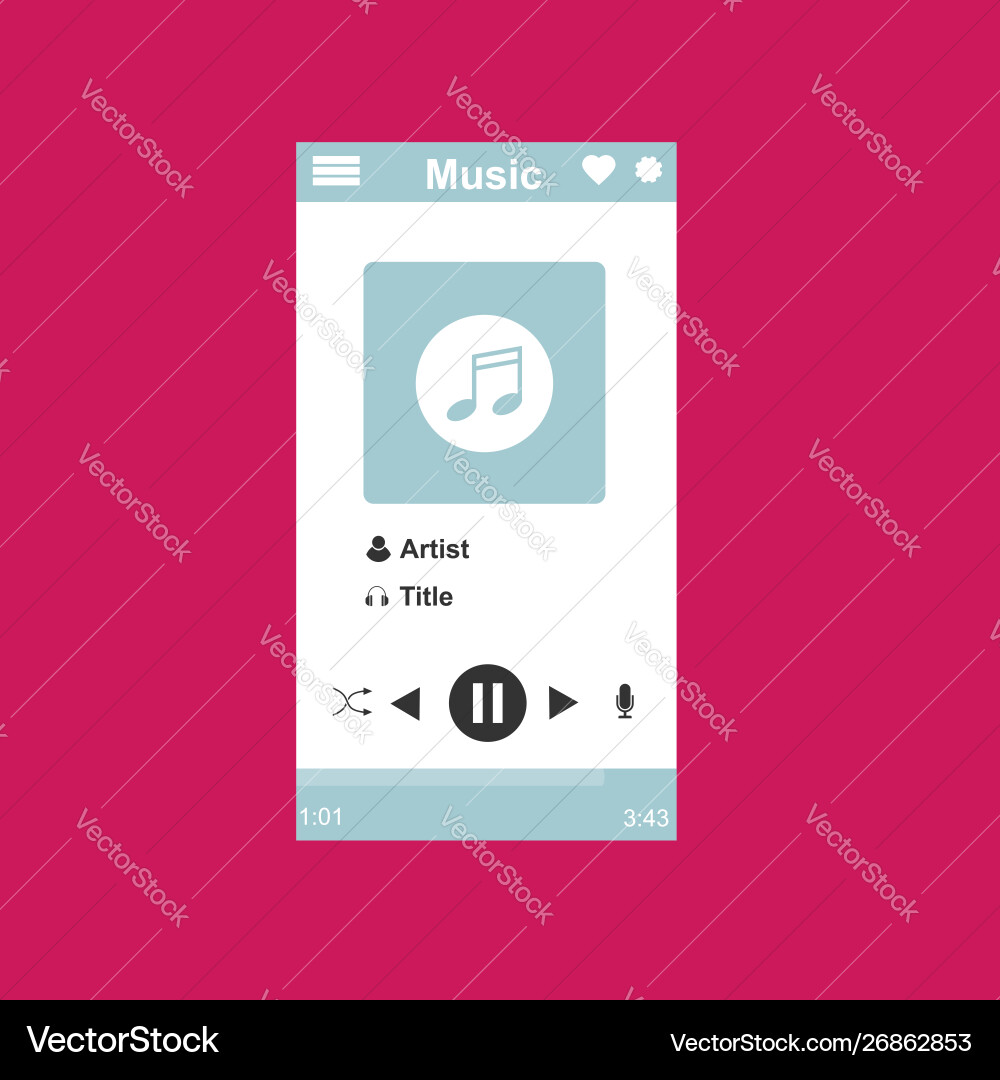 Media player application app template with flat Media player application app template with flat vector image