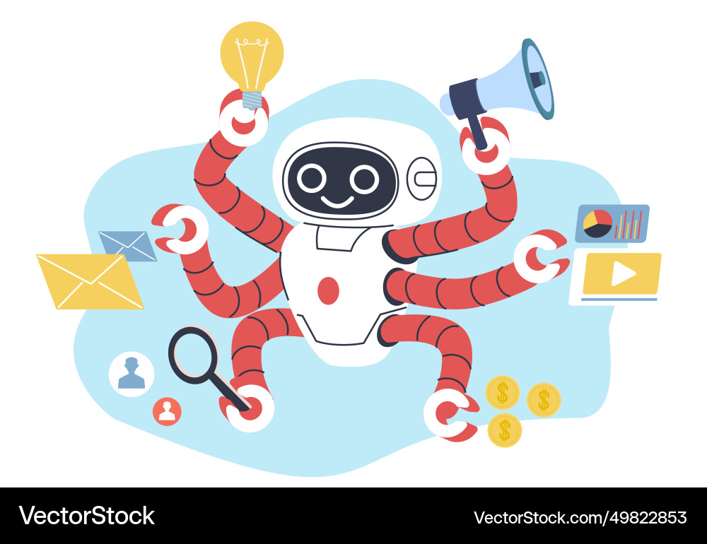 Multitasking robot artificial intelligence Multitasking robot artificial intelligence vector image
