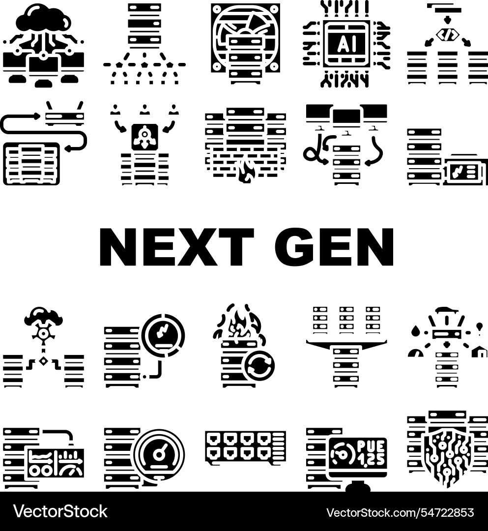 Next gen data center virtual icons set Next gen data center virtual icons set vector image
