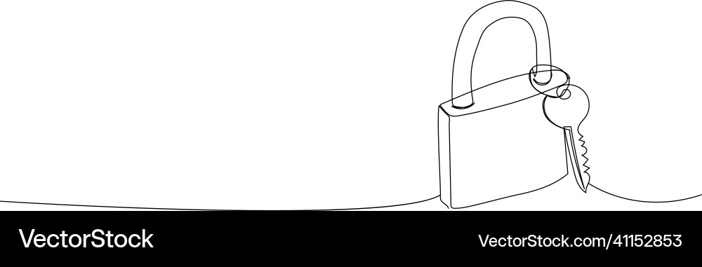 Padlock and key continuous line drawing one vector image
