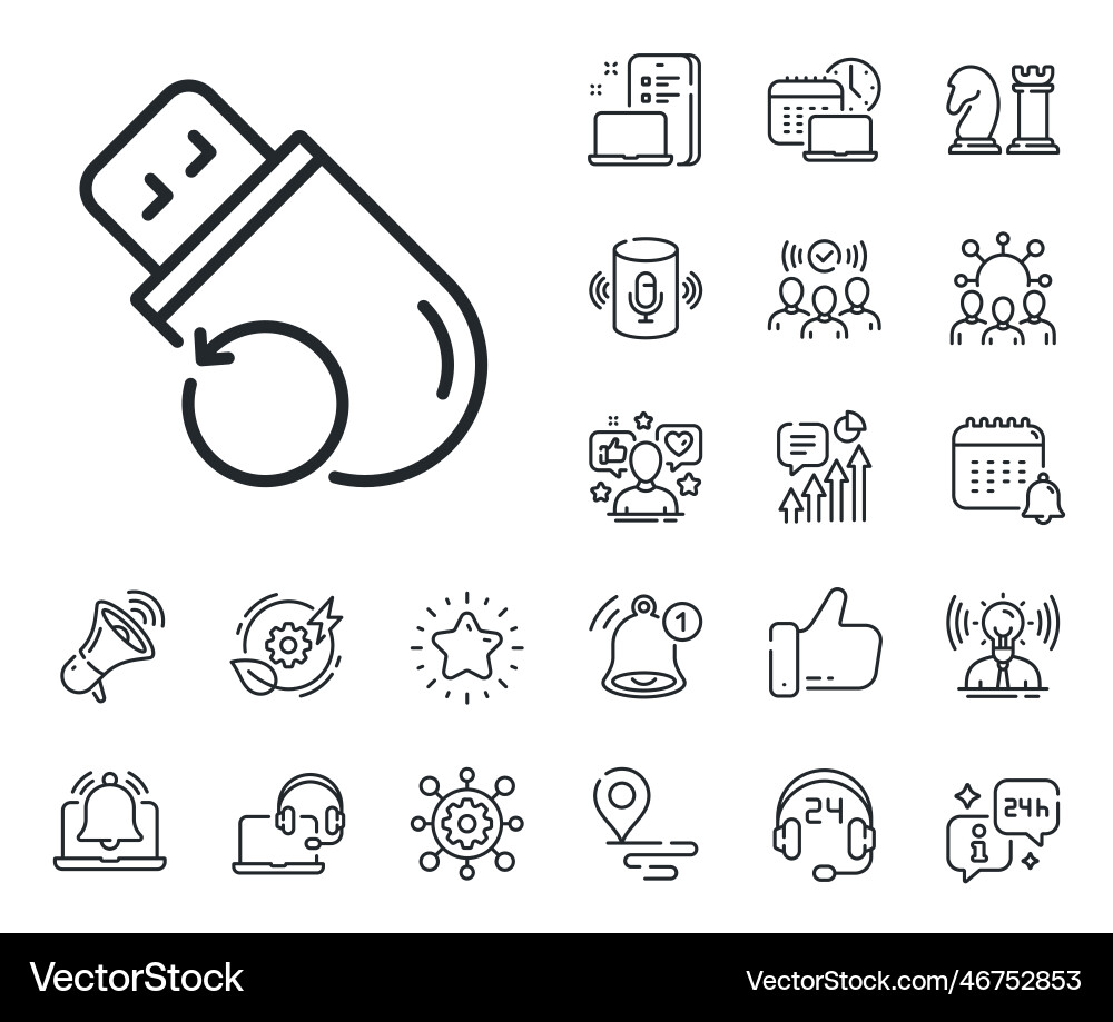 Recovery usb memory line icon backup data sign Recovery usb memory line icon backup data sign vector image