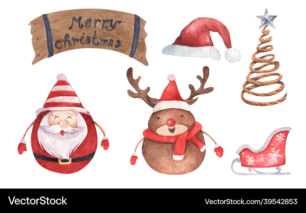 Set of christmas decorations watercolor Set of christmas decorations watercolor vector image