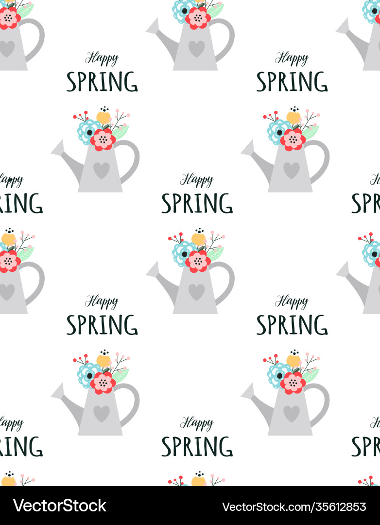 Spring pattern with watering can and flowers Spring pattern with watering can and flowers Vector Image