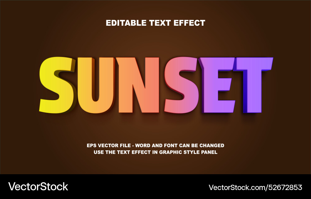 Sunset Text Effect - 3D Typography Template vector image