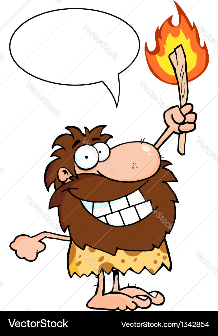 Cheerful Caveman with Torch Vector Image