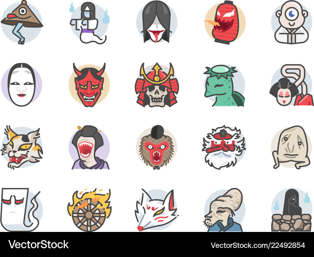 Japanese Ghost Icon Set - Yokai & Spirits vector image