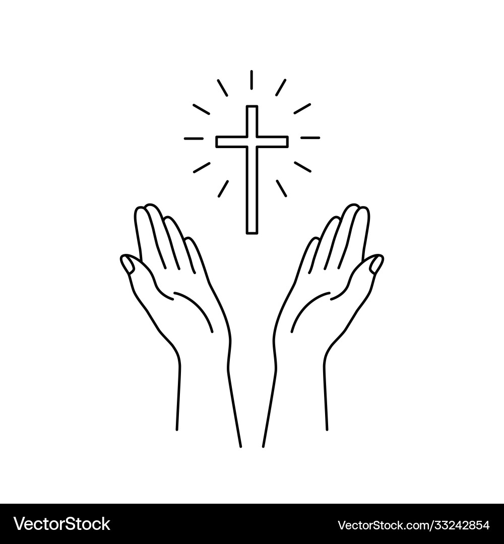 Linear hands raised up and cross icon Vector Image