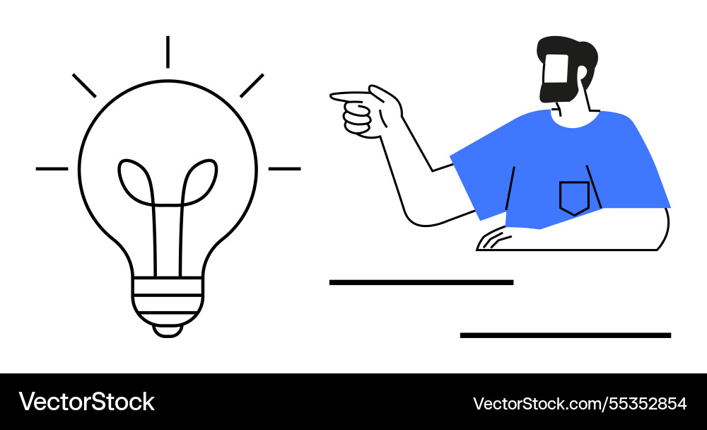 Man pointing at light bulb for idea generation Vector Image