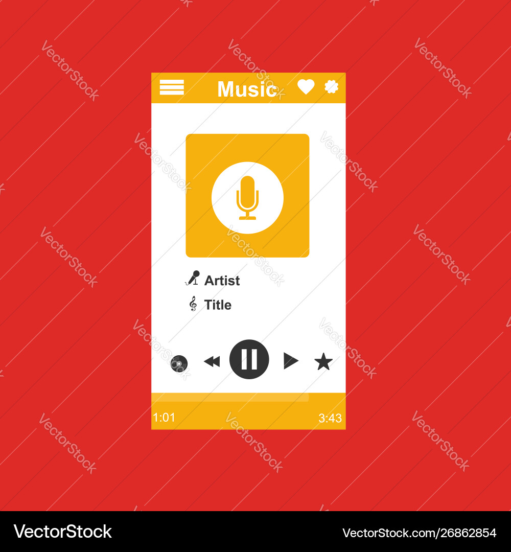 Media player application app template with flat vector image