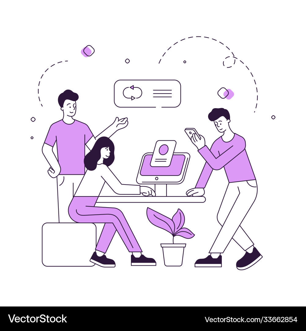 Modern colleagues browsing data on various devices Modern colleagues browsing data on various devices vector image
