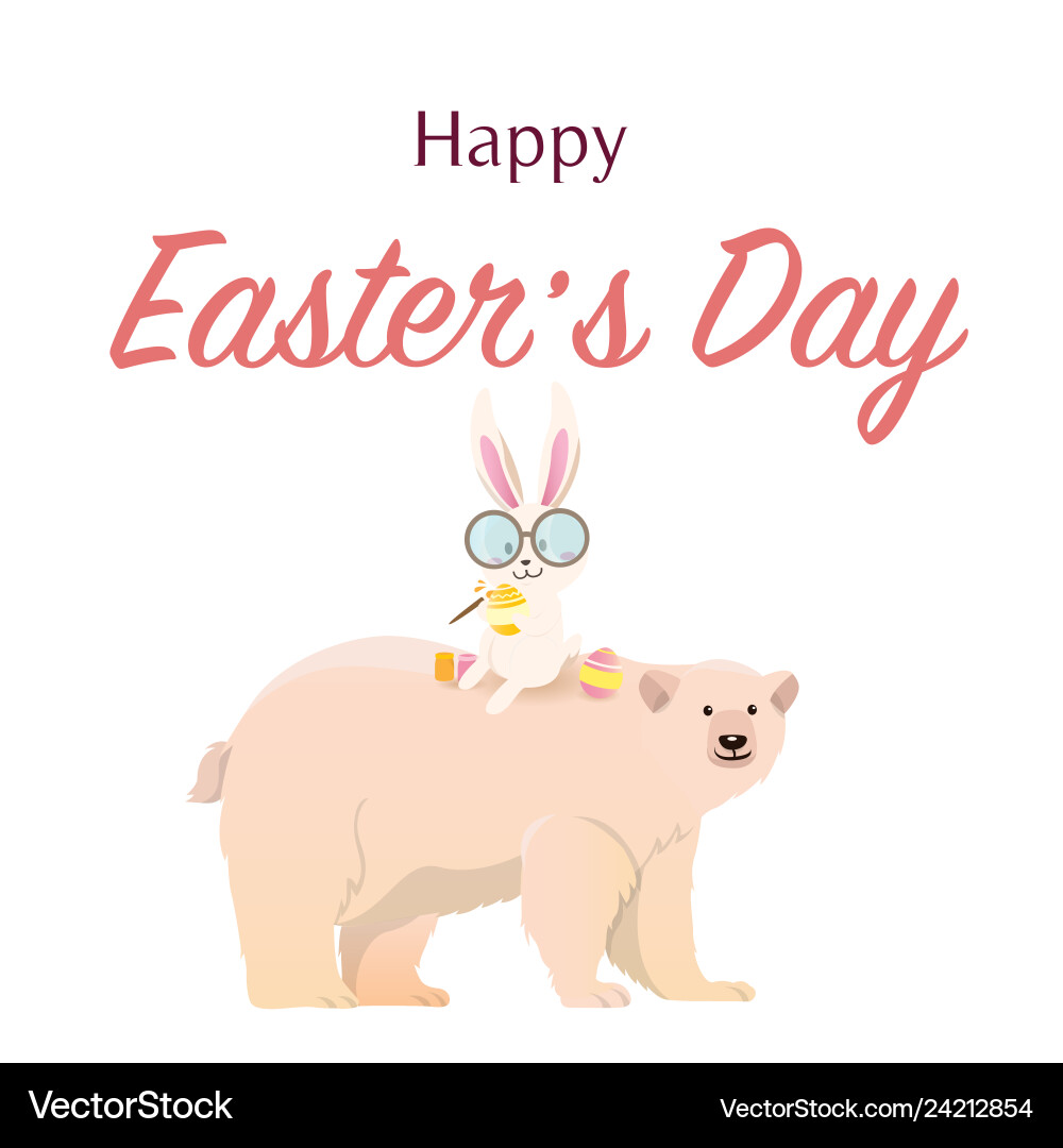 Polar bear with easter bunny vector image