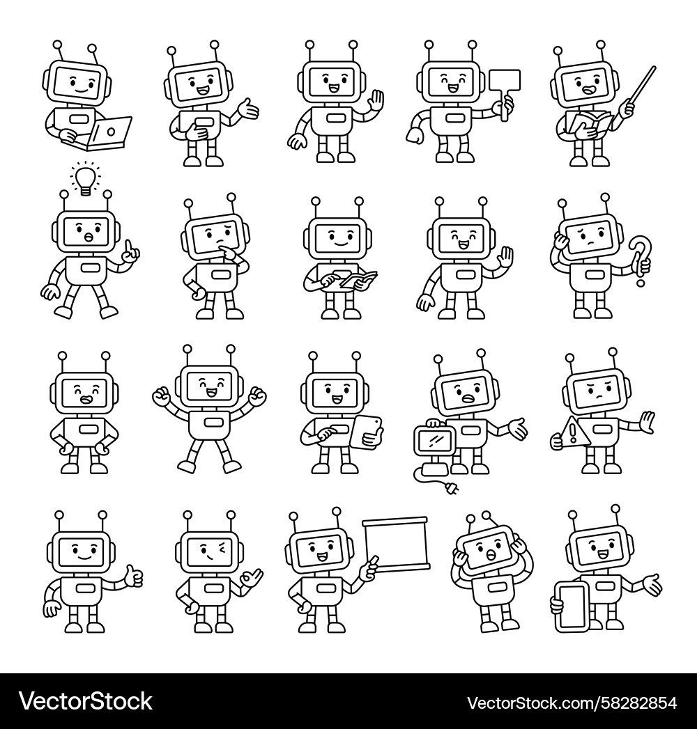 Robot Guide Character Set - Learning & Interaction Vector Image