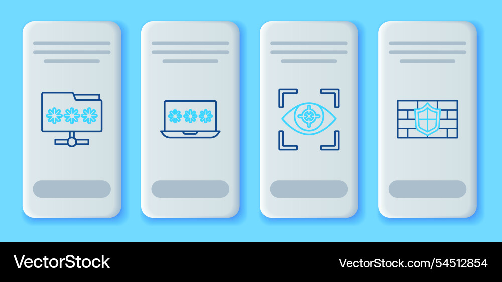 Set line laptop with password eye scan folder Set line laptop with password eye scan folder Vector Image