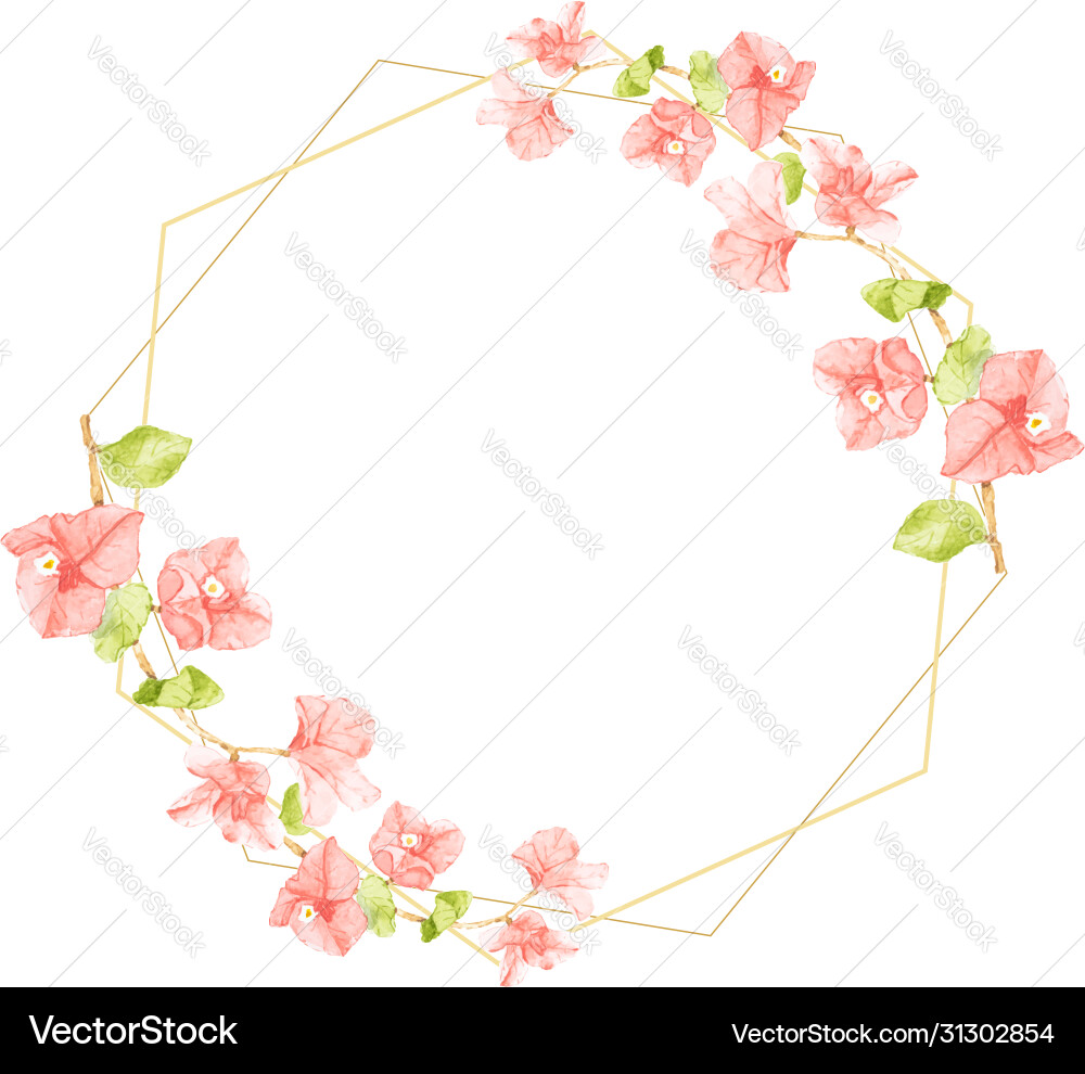 Watercolor pink bougainvillea with golden wreath Watercolor pink bougainvillea with golden wreath vector image