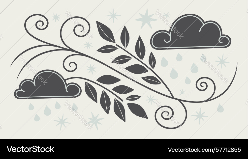 Autumn branch with raindrops and clouds design Vector Image