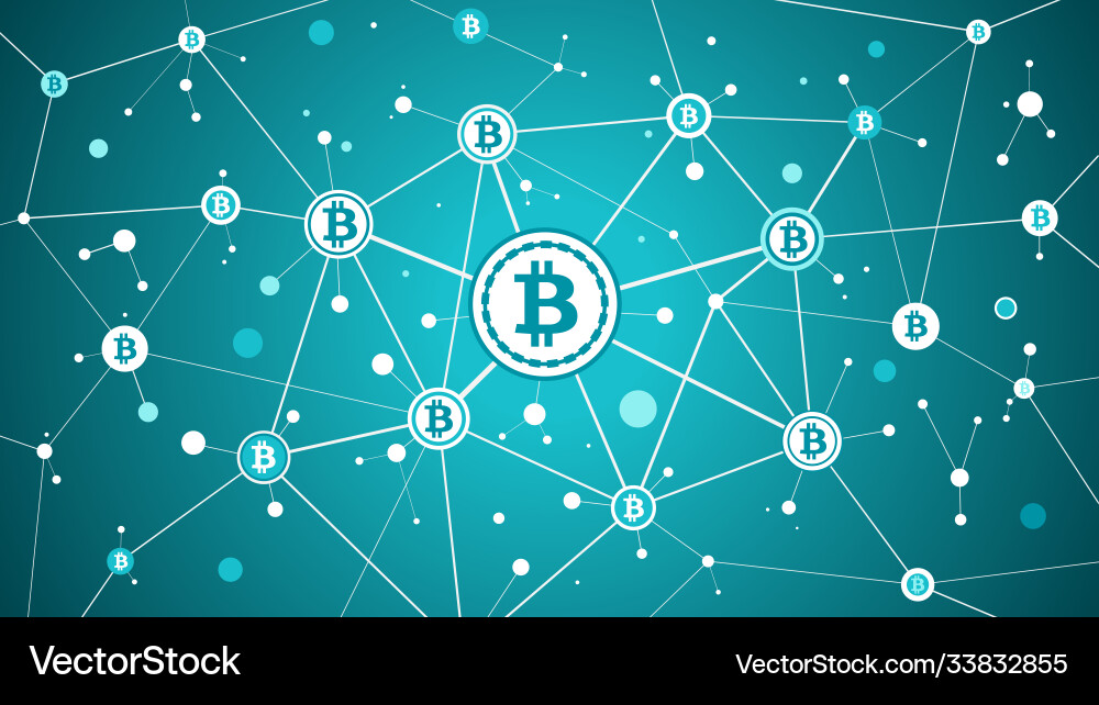 Bitcoin crypto currency and blockchain blue Vector Image