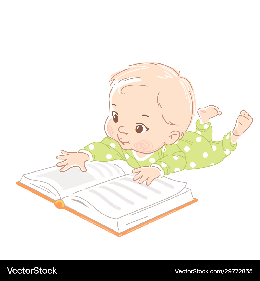 Cute little balay on tummy reading book Cute little balay on tummy reading book vector image