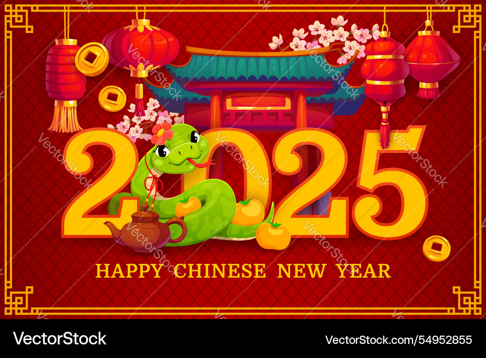 Funny horoscope snake 2025 happy chinese new year Funny horoscope snake 2025 happy chinese new year vector image