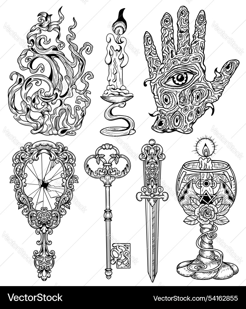 Hand drawn design set with mystic objects Hand drawn design set with mystic objects vector image